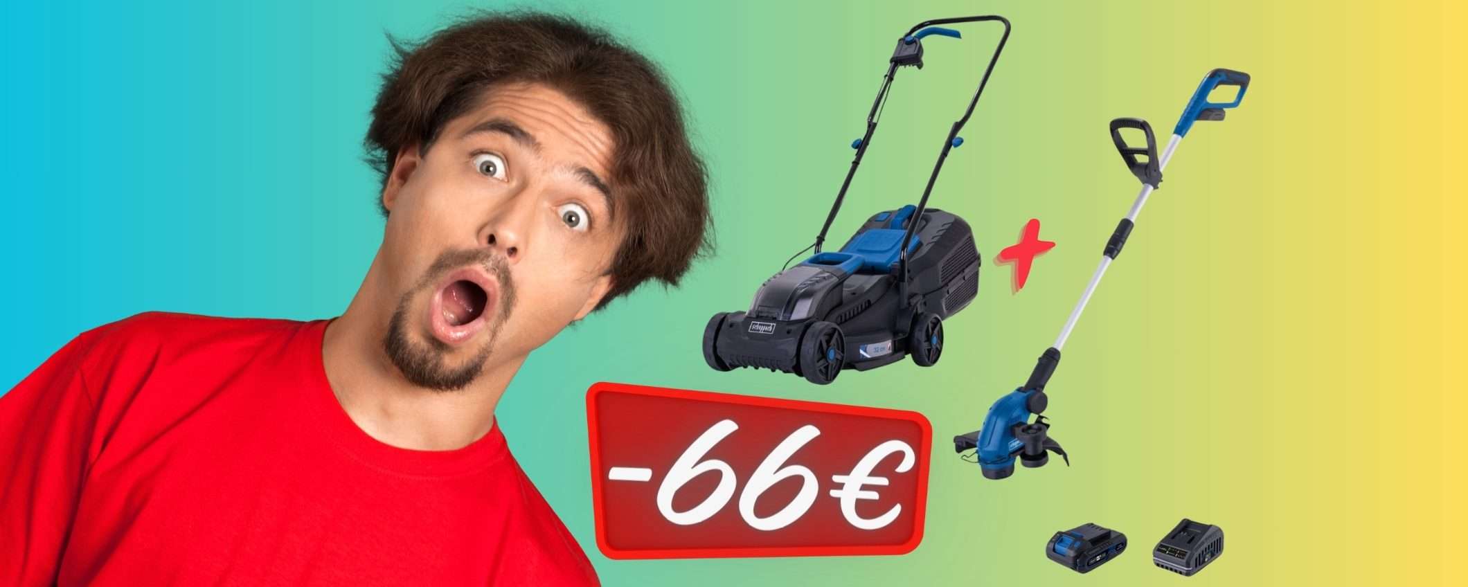 Tagliaerba + decespugliatore elettrico con 2 batterie in SCONTO di 66€ Tagliaerba + decespugliatore elettrico con 2 batterie in SCONTO di 66€