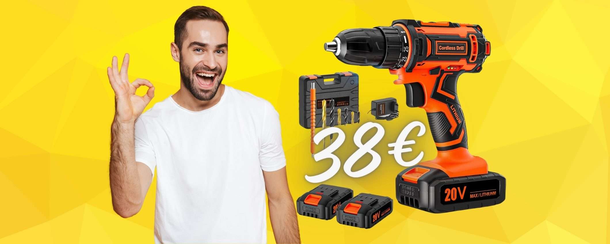 Trapano avvitatore con 2 BATTERIE e valigetta con ACCESSORI a soli 38€ Trapano avvitatore con 2 BATTERIE e valigetta con ACCESSORI a soli 38€