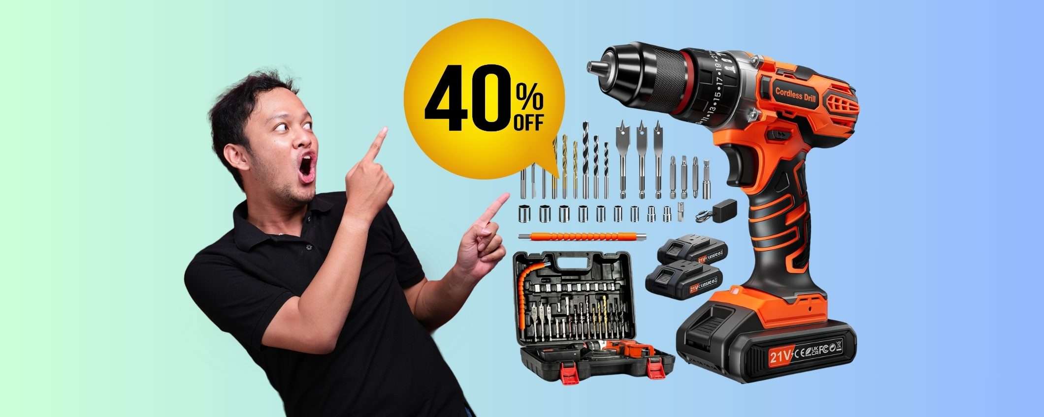 Trapano avvitatore con 2 batterie e valigetta ACCESSORIATA (-40%) Trapano avvitatore con 2 batterie e valigetta ACCESSORIATA (-40%)