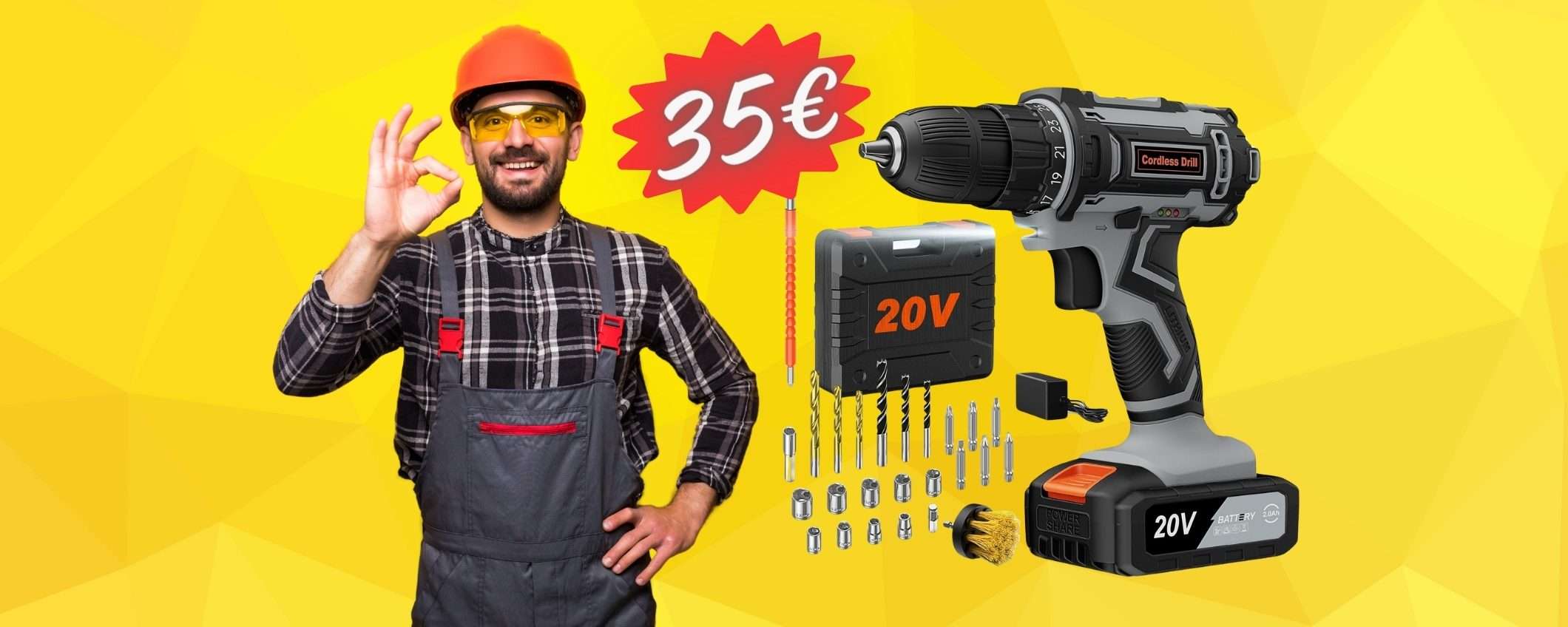 Trapano avvitatore con SUPER batteria, valigetta e ACCESSORI (35€) Trapano avvitatore con SUPER batteria, valigetta e ACCESSORI (35€)
