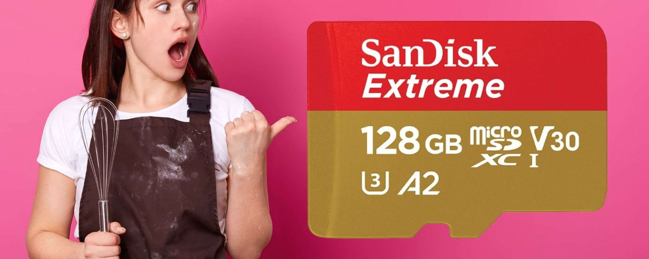 MicroSD SanDisk Extreme da 128GB + adattatore SD e RescuePro Deluxe scontato del 56% MicroSD SanDisk Extreme da 128GB + adattatore SD e RescuePro Deluxe scontato del 56%