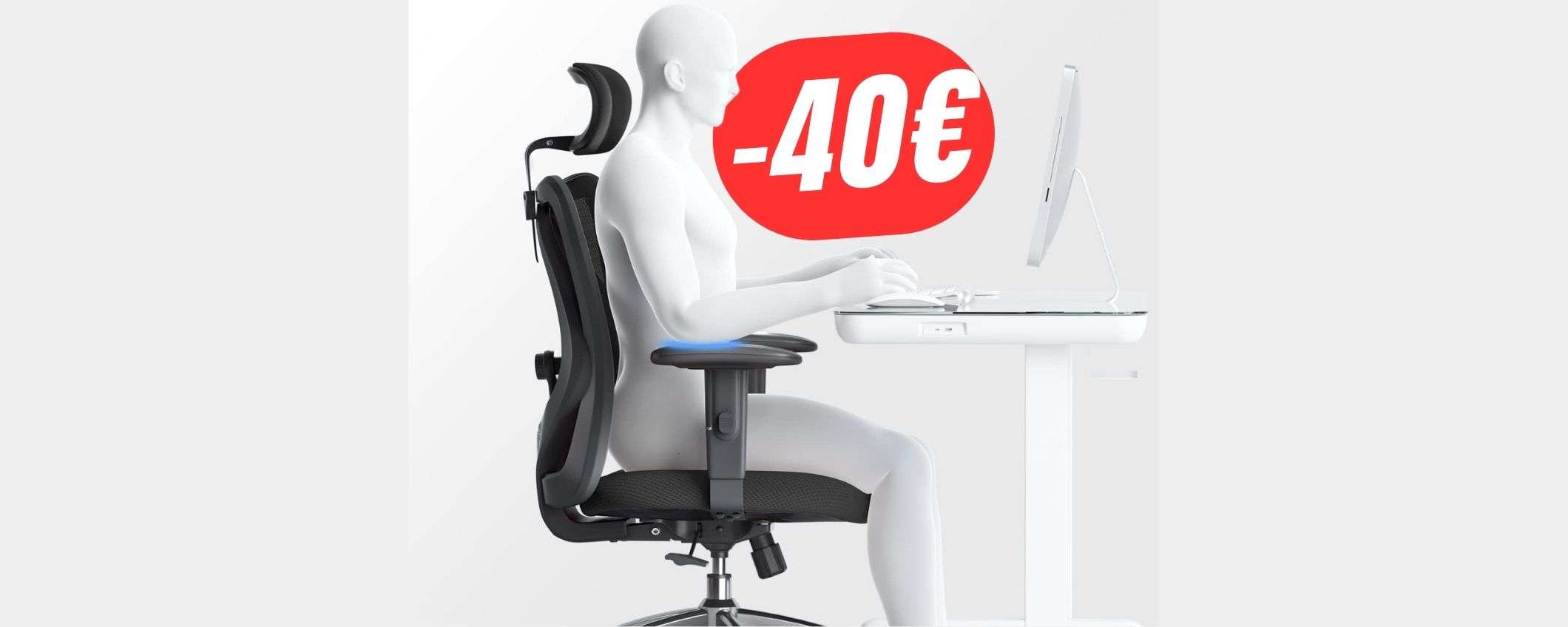Risparmia 40€ sulla SEDIA ERGONOMICA con supporto lombare!