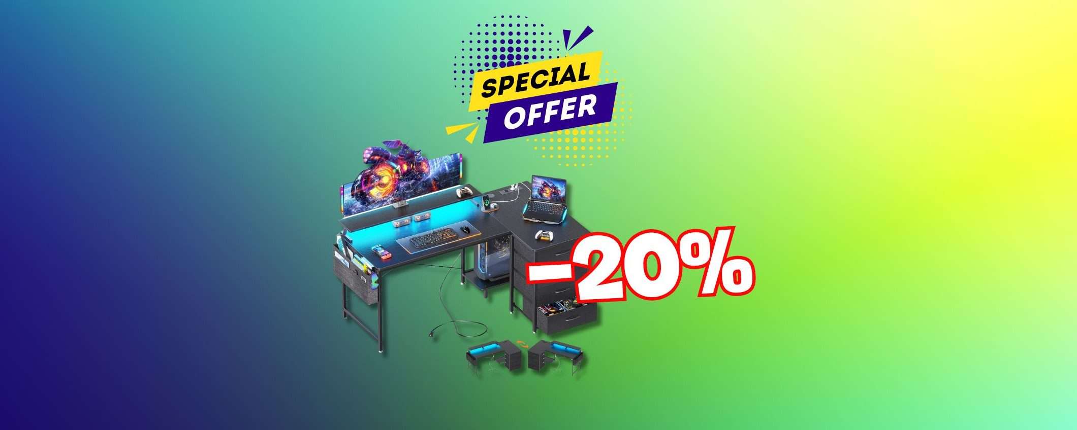 Migliora il tuo setup da gaming con la scrivania angolare ODK (-20%) Migliora il tuo setup da gaming con la scrivania angolare ODK (-20%)