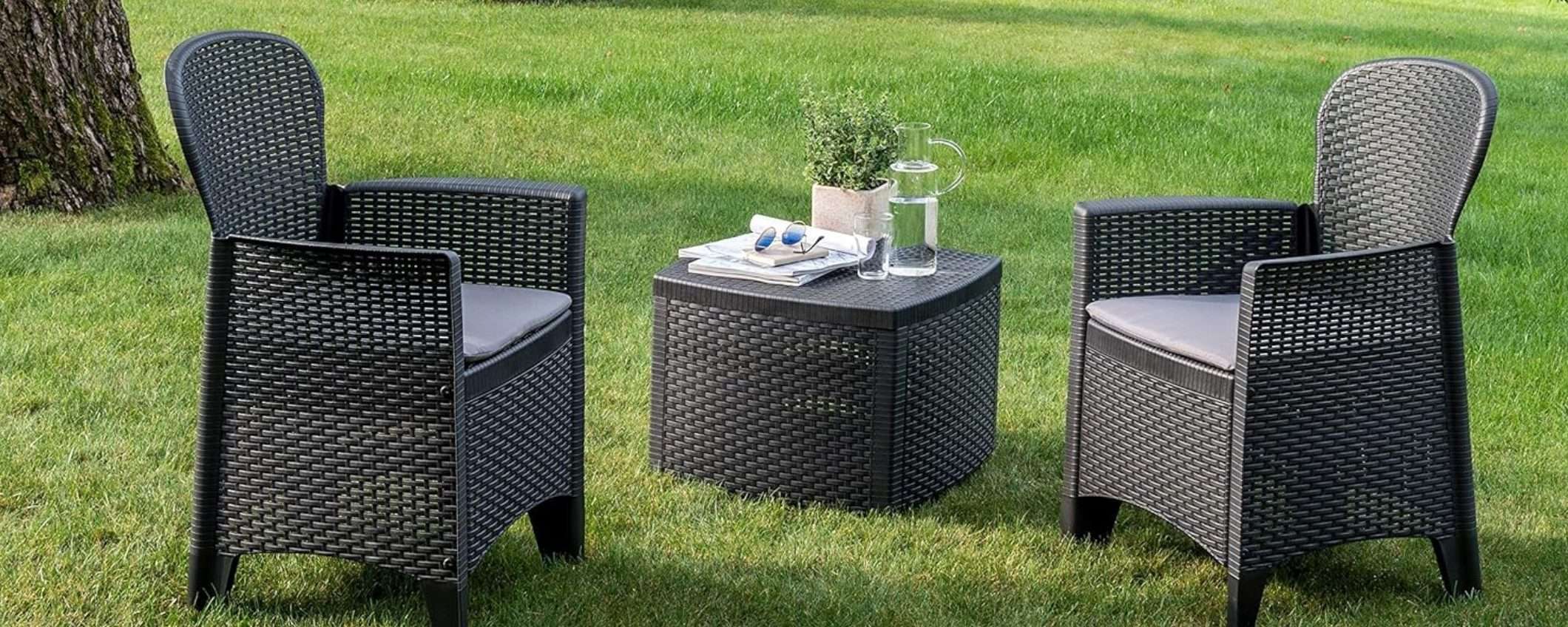 Set salotto da esterno, con 2 poltrone e 1 tavolino contenitore, in sconto LAMPO su Amazon Set salotto da esterno, con 2 poltrone e 1 tavolino contenitore, in sconto LAMPO su Amazon