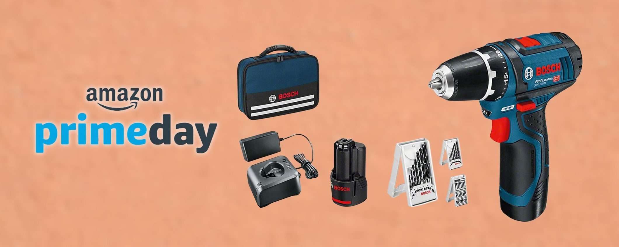Trapano avvitatore Bosch Professional con caricabatteria e 39 accessori in offerta Prime Day (-25%) Trapano avvitatore Bosch Professional con caricabatteria e 39 accessori in offerta Prime Day (-25%)