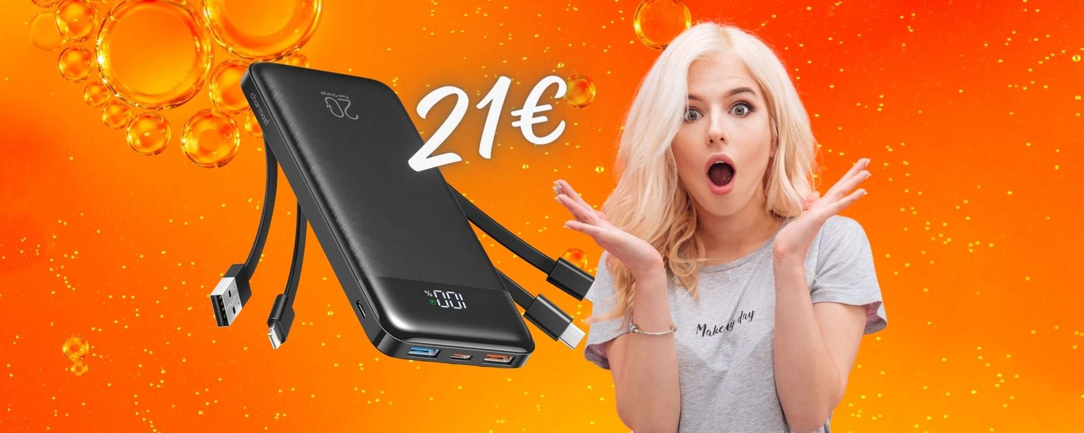 APPENA 21€ per questo Power Bank da 20000mAh con 4 cavi inclusi APPENA 21€ per questo Power Bank da 20000mAh con 4 cavi inclusi