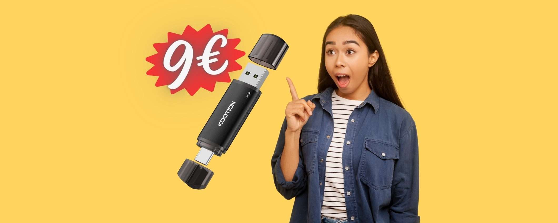Appena 9€ e puoi avere questa chiavetta USB da 64GB 2 in 1 (Amazon) Appena 9€ e puoi avere questa chiavetta USB da 64GB 2 in 1 (Amazon)