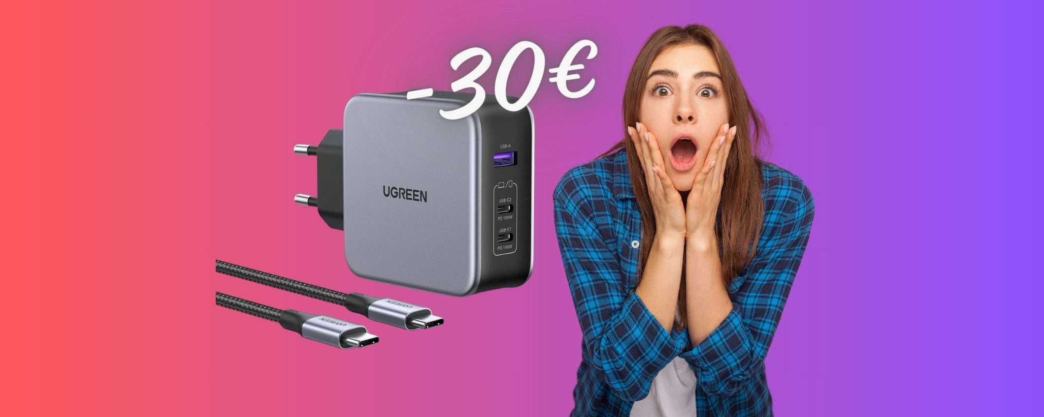 Caricatore da 140W con 3 uscite che ricarica anche un computer (-30€) Caricatore da 140W con 3 uscite che ricarica anche un computer (-30€)