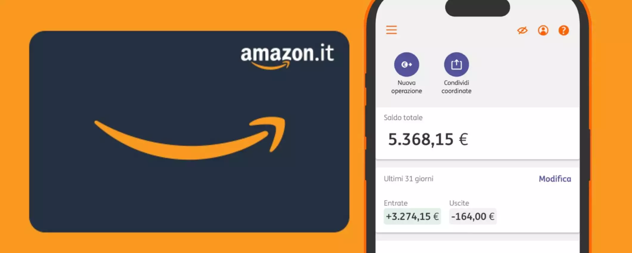 Basta un codice promo e ottieni 100 euro in Buoni Amazon con ING Basta un codice promo e ottieni 100 euro in Buoni Amazon con ING
