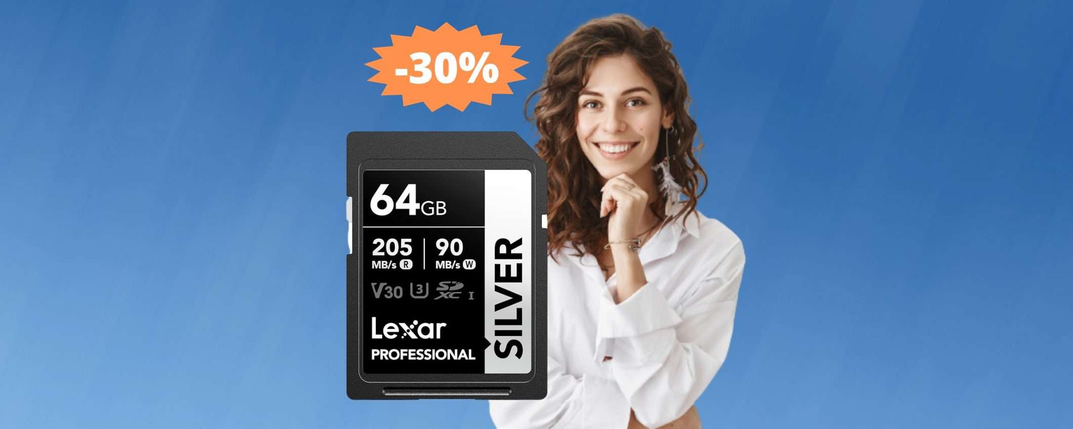 Scheda SD Lexar SILVER da 64GB: sconto IMPERDIBILE del 30% Scheda SD Lexar SILVER da 64GB: sconto IMPERDIBILE del 30%