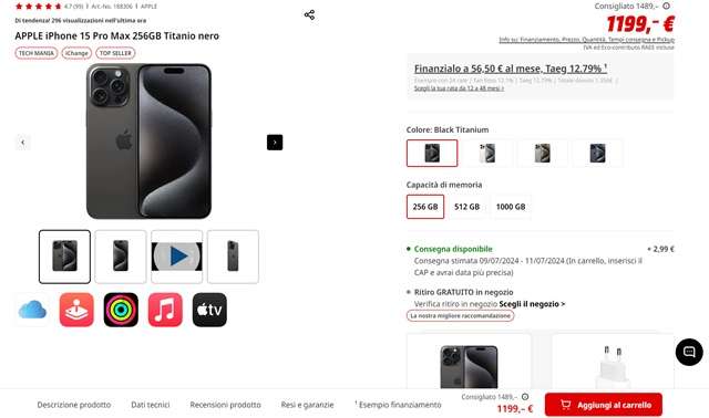 iphone 15 pro max 1.199 euro mediaworld