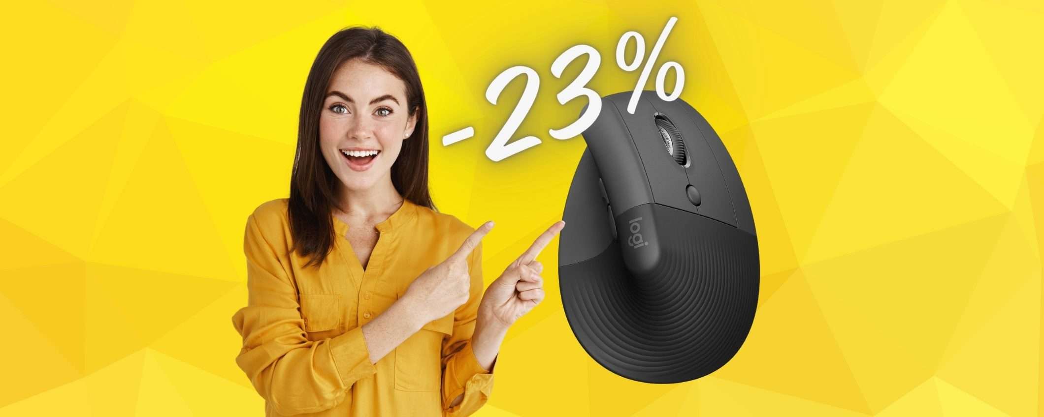 Logitech Lift: mouse wireless verticale ERGONOMICO in SCONTO del 23% Logitech Lift: mouse wireless verticale ERGONOMICO in SCONTO del 23%