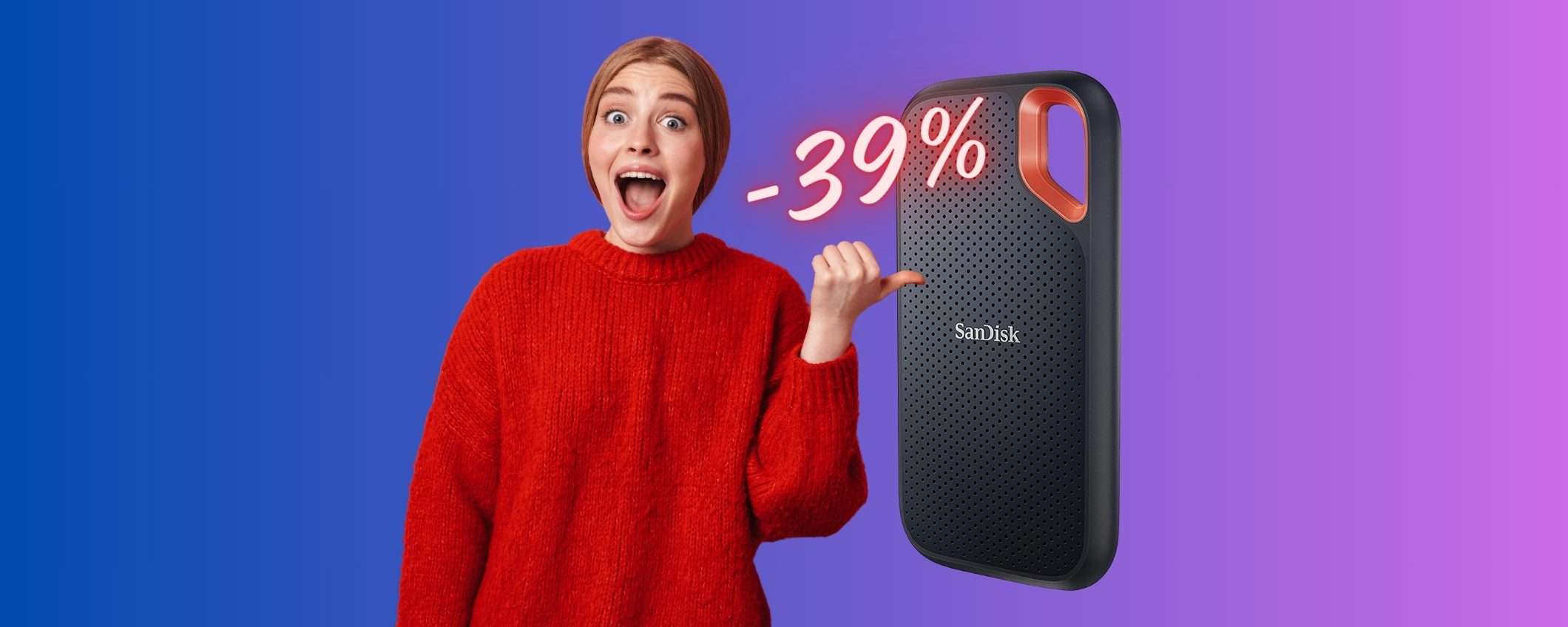 MAXI SCONTO del 39% per l'SSD portatile SanDisk Extreme da 1TB MAXI SCONTO del 39% per l'SSD portatile SanDisk Extreme da 1TB