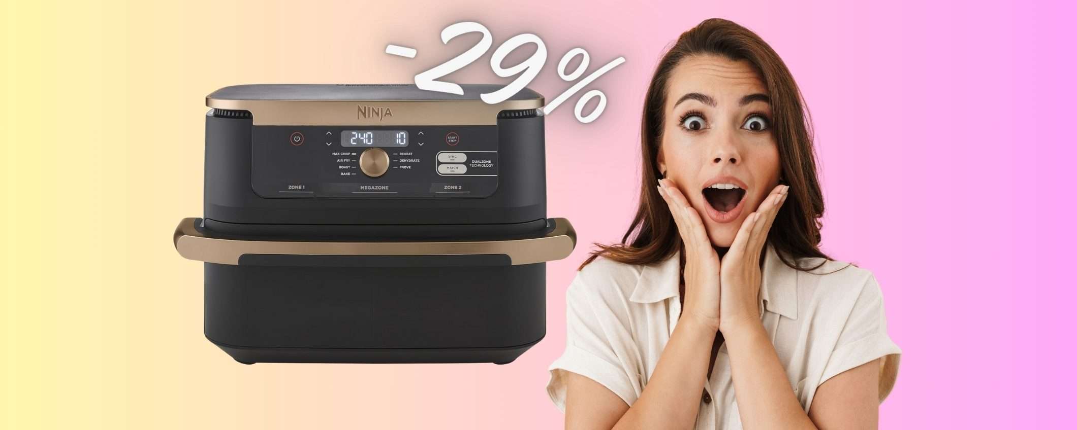 Ninja: la friggitrice ad aria da 10,4 litri con doppia zona in PROMO al 29%