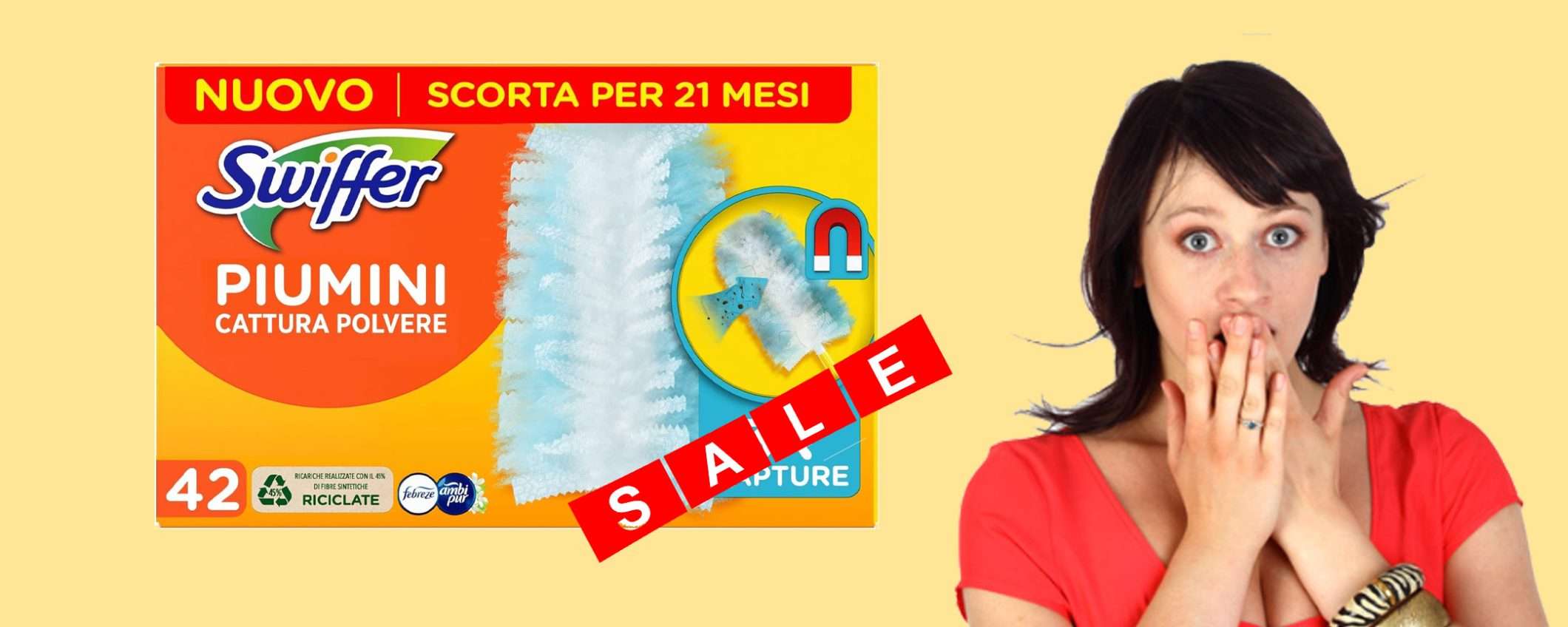 Piumini catturapolvere Swiffer (42pz): offerta WOW, soli 0,67€ al pezzo Piumini catturapolvere Swiffer (42pz): offerta WOW, soli 0,67€ al pezzo