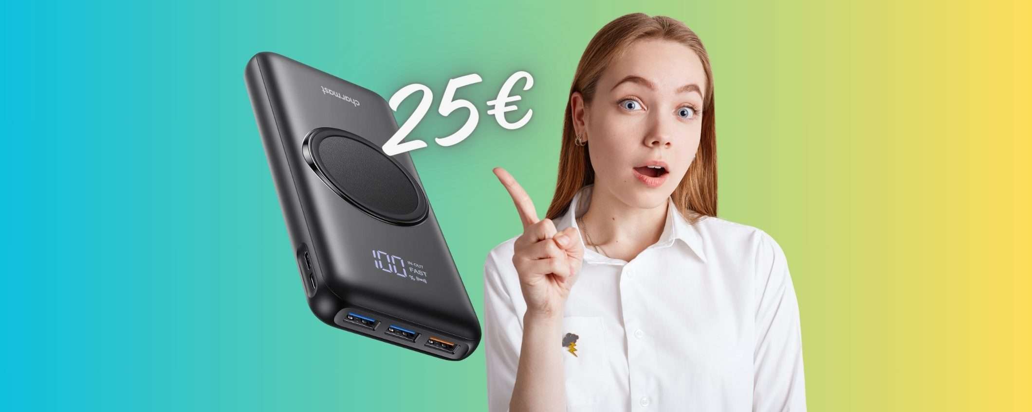 Power Bank da 20000mAh con ricarica wireless e 4 uscite a SOLI 25€ Power Bank da 20000mAh con ricarica wireless e 4 uscite a SOLI 25€