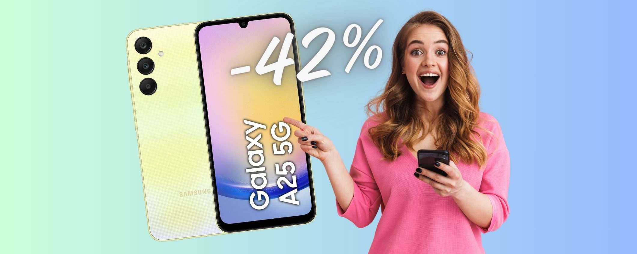 Samsung Galaxy A25 5G da 128 GB al 42% in MENO e pagabile a rate Samsung Galaxy A25 5G da 128 GB al 42% in MENO e pagabile a rate
