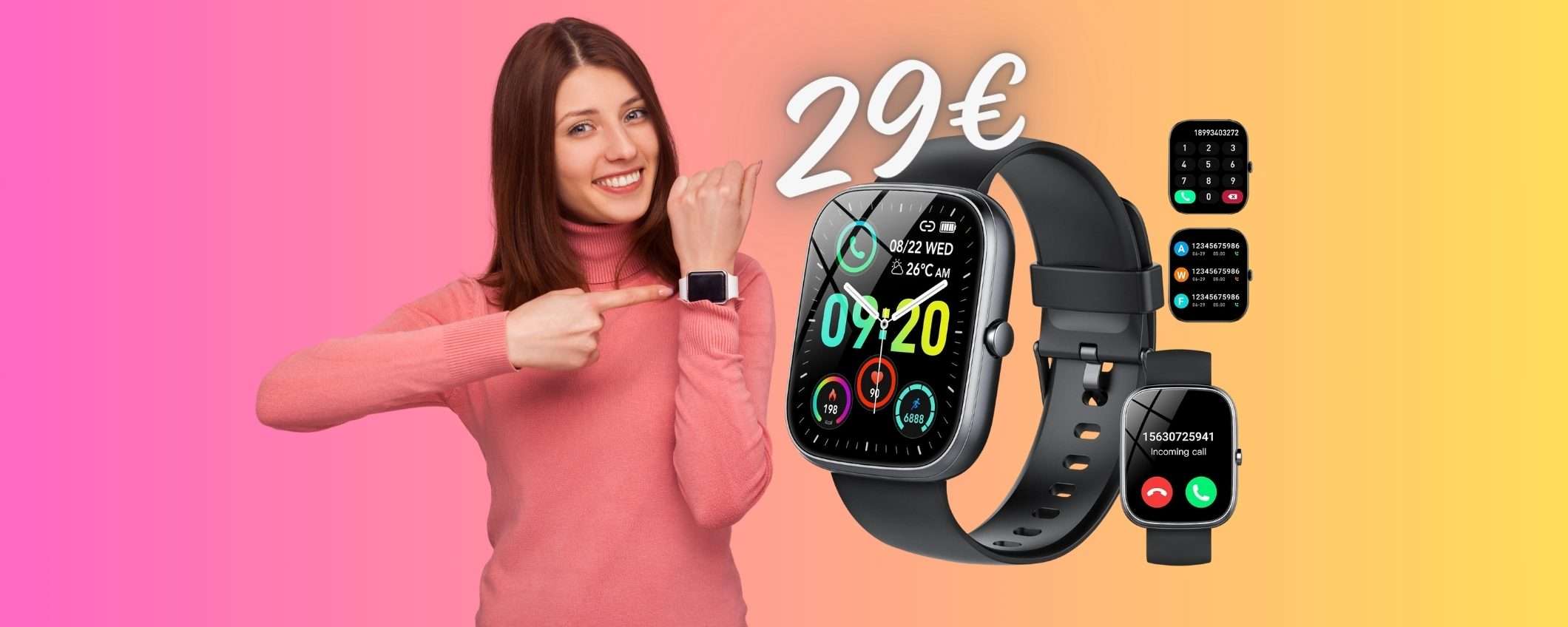 Smartwatch con + di 100 modalità sportive e microfono per chiamate a 29€ Smartwatch con + di 100 modalità sportive e microfono per chiamate a 29€