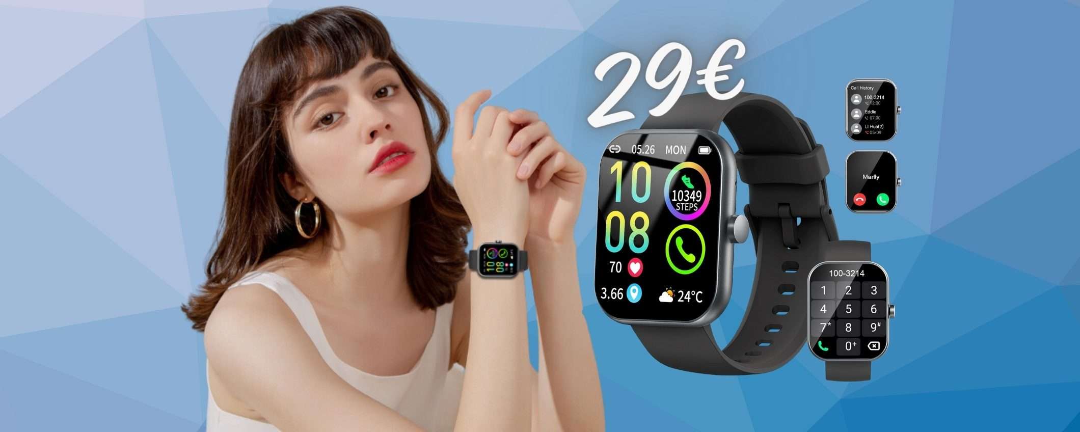 Smartwatch con altoparlante per le chiamate e 113 modalità sport tuo a 29€ Smartwatch con altoparlante per le chiamate e 113 modalità sport tuo a 29€