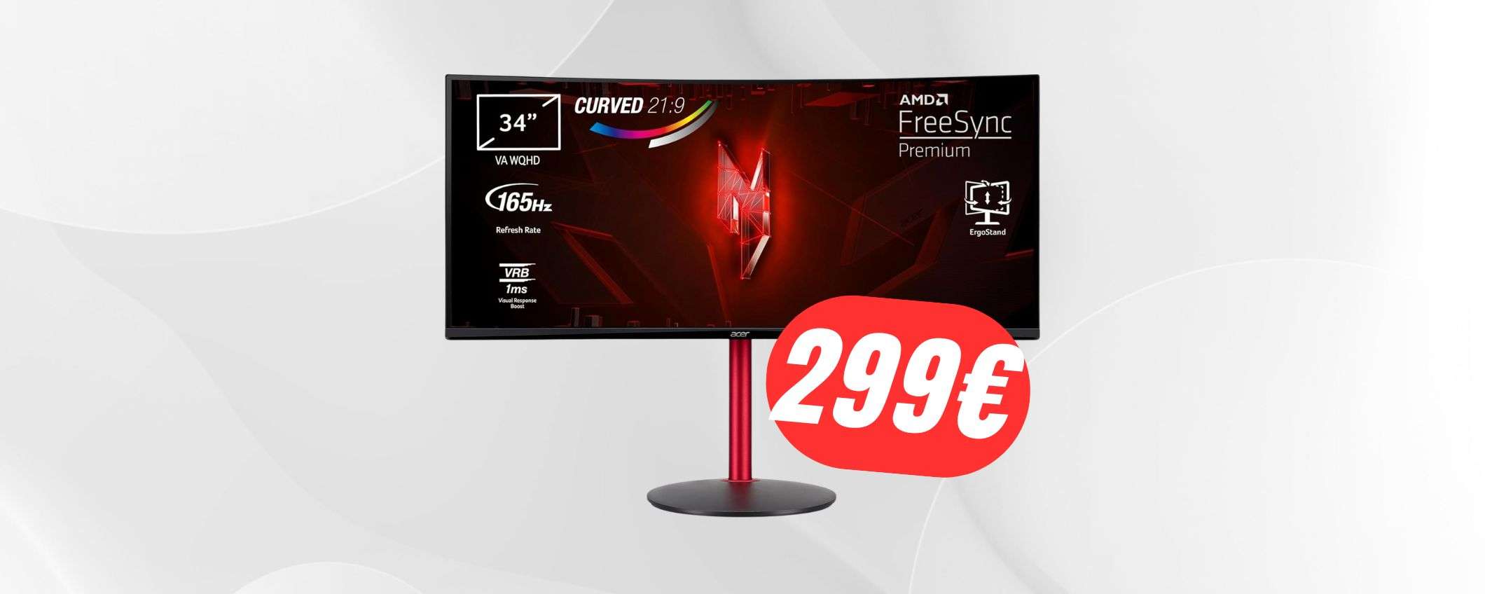 WQHD, 34 pollici e 165Hz: il monitor Acer UltraWide crolla a 299€! WQHD, 34 pollici e 165Hz: il monitor Acer UltraWide crolla a 299€!