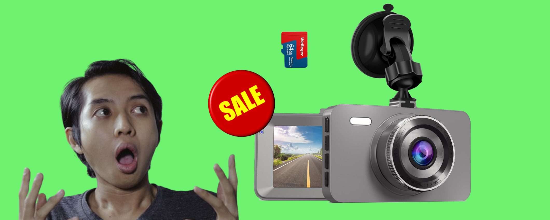 Dash Cam con scheda da 64GB: doppio sconto WOW, tua a 27€ Dash Cam con scheda da 64GB: doppio sconto WOW, tua a 27€