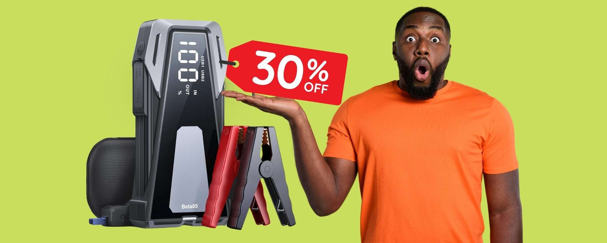 Avviatore di emergenza per batteria auto in OFFERTA al 30% Avviatore di emergenza per batteria auto in OFFERTA al 30%