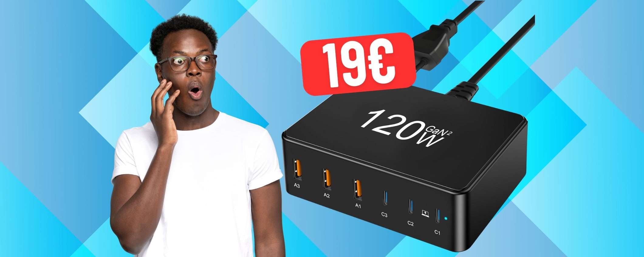 Caricatore USB da 120W e 6 porte tuo a soli 19€ con un DOPPIO SCONTO Caricatore USB da 120W e 6 porte tuo a soli 19€ con un DOPPIO SCONTO