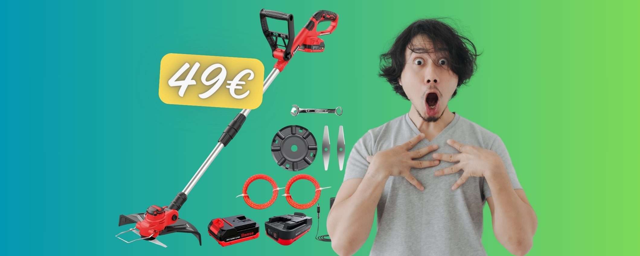 Decespugliatore a batteria con ACCESSORI tuo in SCONTO del 56% Decespugliatore a batteria con ACCESSORI tuo in SCONTO del 56%