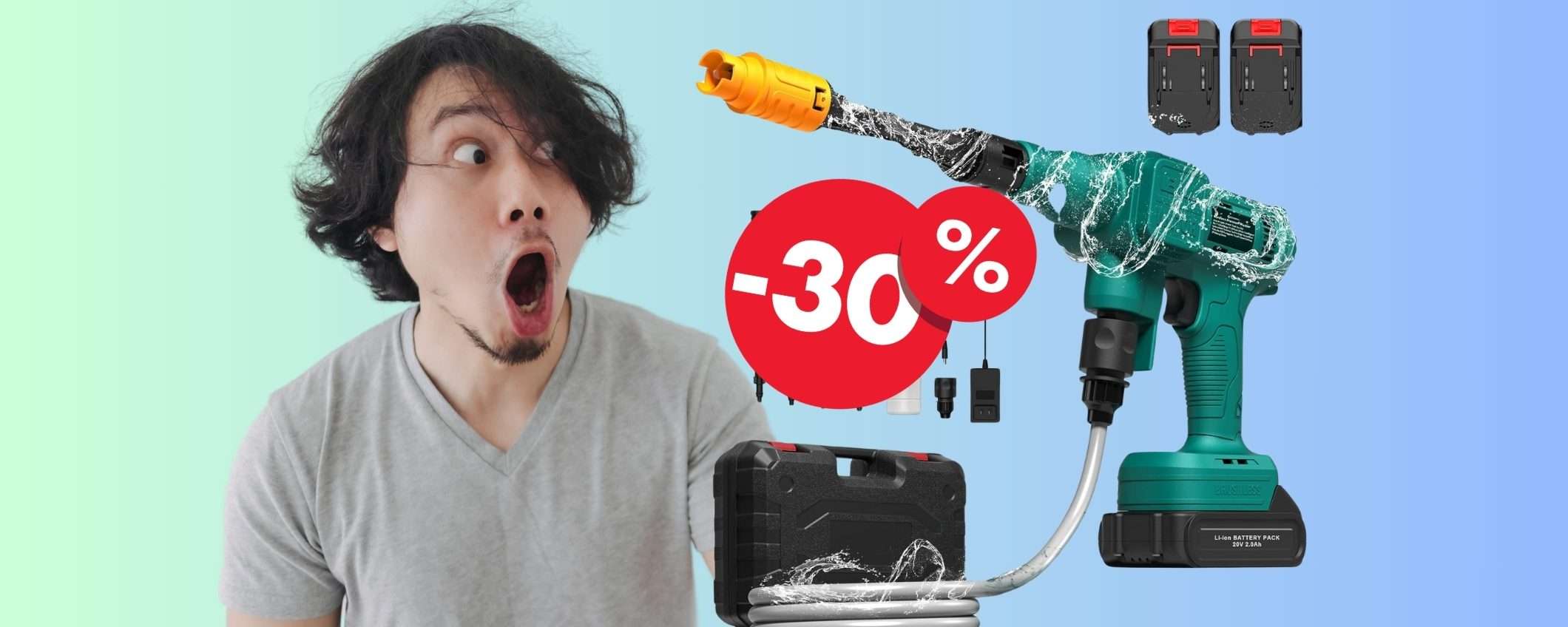Idropulitrice a batteria POTENTISSIMA con valigetta e 6 modalità ora al 30% Idropulitrice a batteria POTENTISSIMA con valigetta e 6 modalità ora al 30%