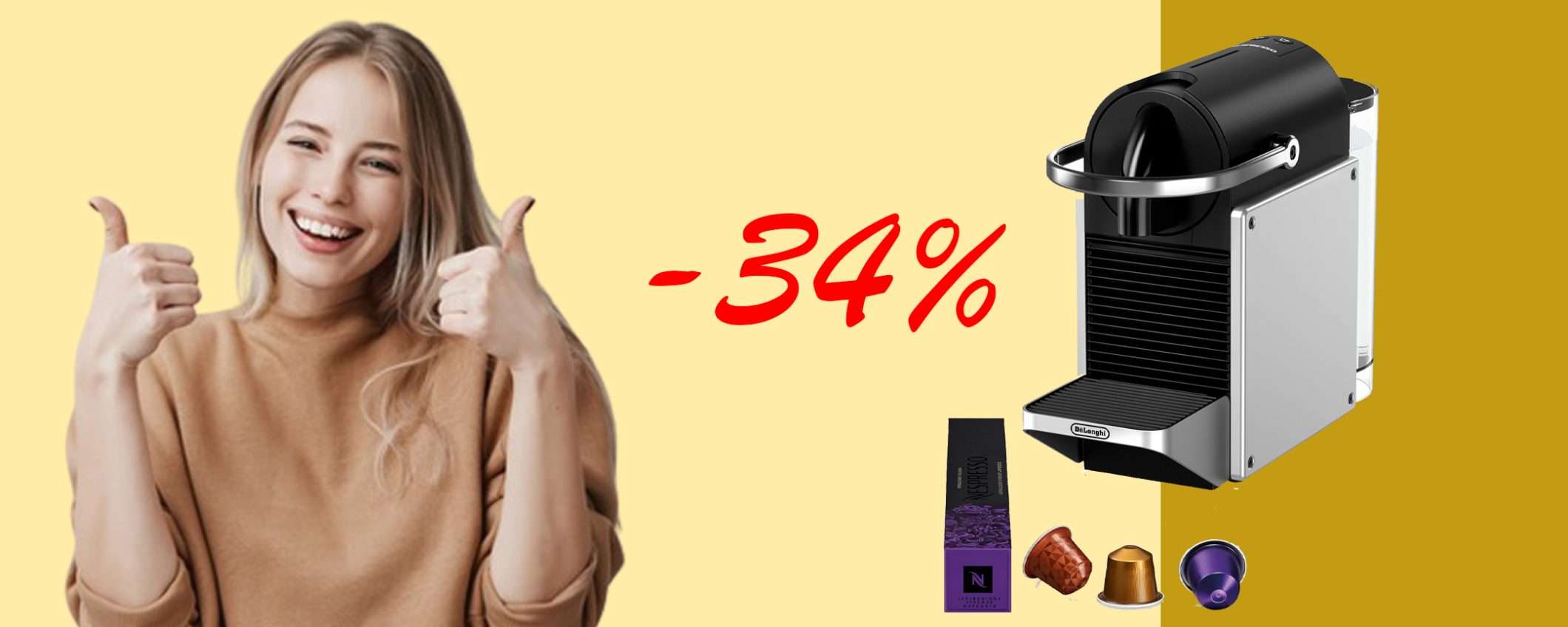 Macchina da caffè Nespresso De'Longhi Pixie: sconto TOP del 34% Macchina da caffè Nespresso De'Longhi Pixie: sconto TOP del 34%