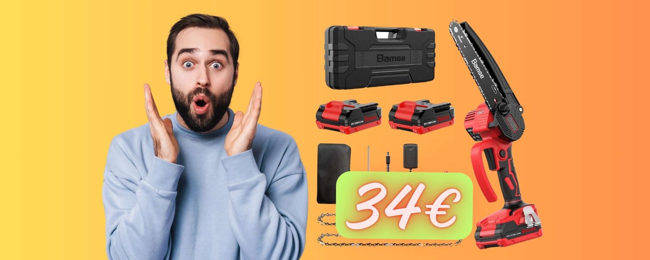 Mini motosega con 2 batterie, valigetta e tanti accessori tua a SOLI 34€ Mini motosega con 2 batterie, valigetta e tanti accessori tua a SOLI 34€