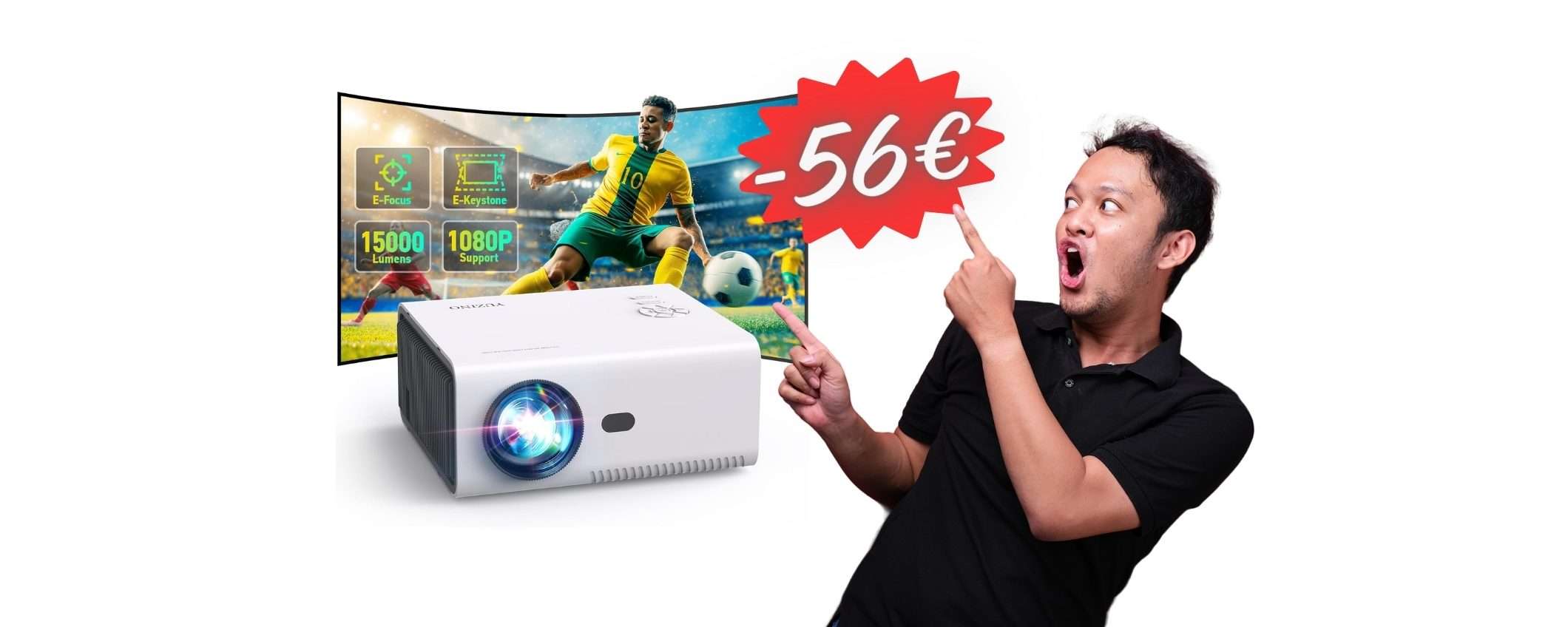 Mini proiettore portatile FHD in PROMOZIONE a 56€ in MENO su Amazon Mini proiettore portatile FHD in PROMOZIONE a 56€ in MENO su Amazon