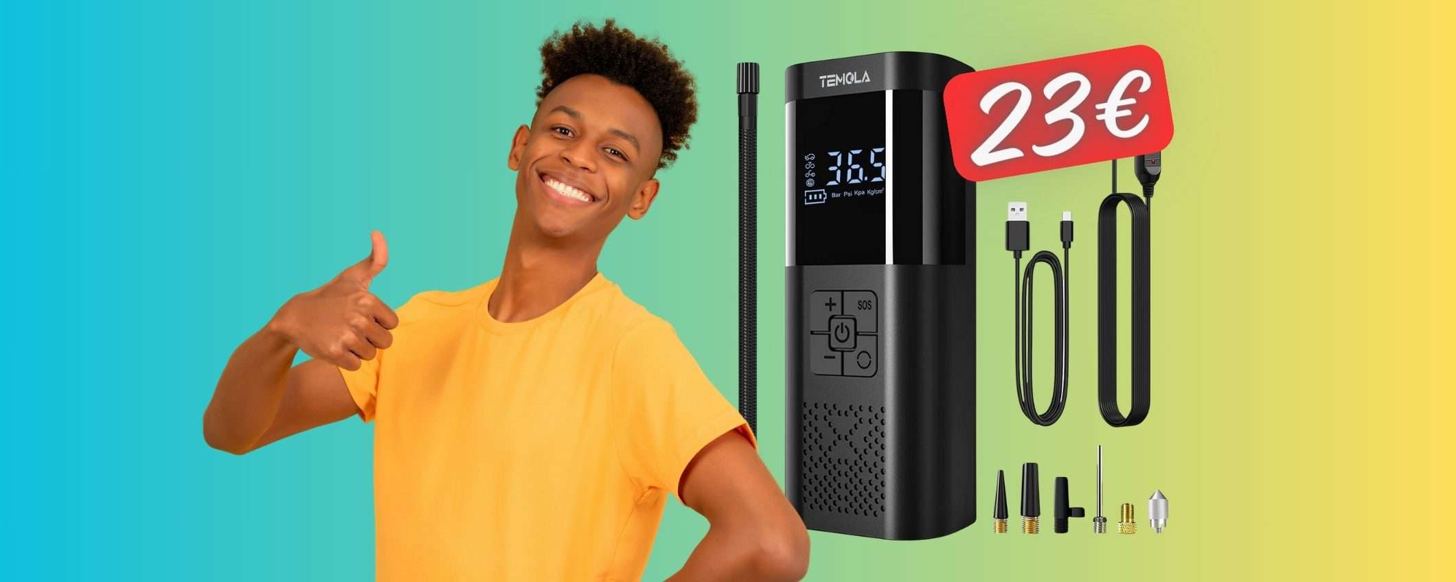 NON viaggiare senza questo compressore portatile ora tuo a 23€ NON viaggiare senza questo compressore portatile ora tuo a 23€