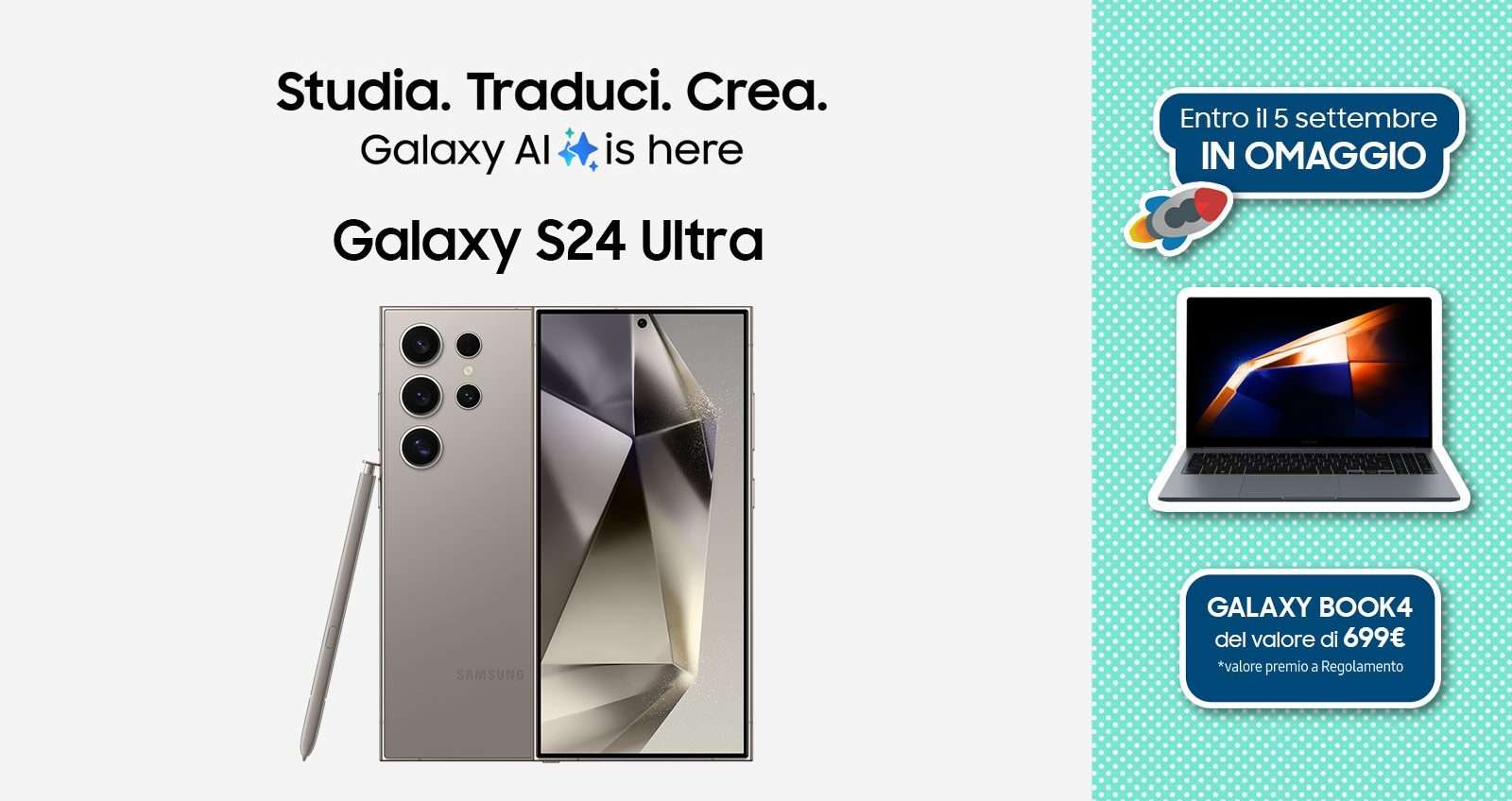 Samsung Back to School: c'è il Galaxy Book 4 gratis acquistando S24 Ultra o un Galaxy Z Samsung Back to School: c'è il Galaxy Book 4 gratis acquistando S24 Ultra o un Galaxy Z