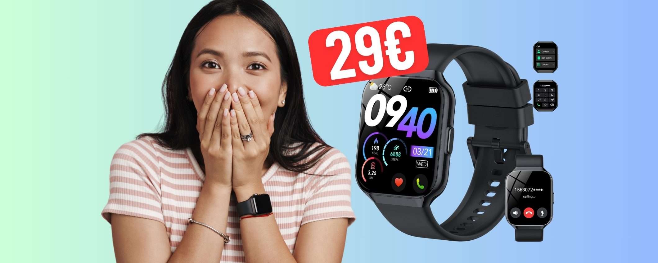 Smartwatch con microfono per chiamate e oltre 110 profili sport a 29€ Smartwatch con microfono per chiamate e oltre 110 profili sport a 29€