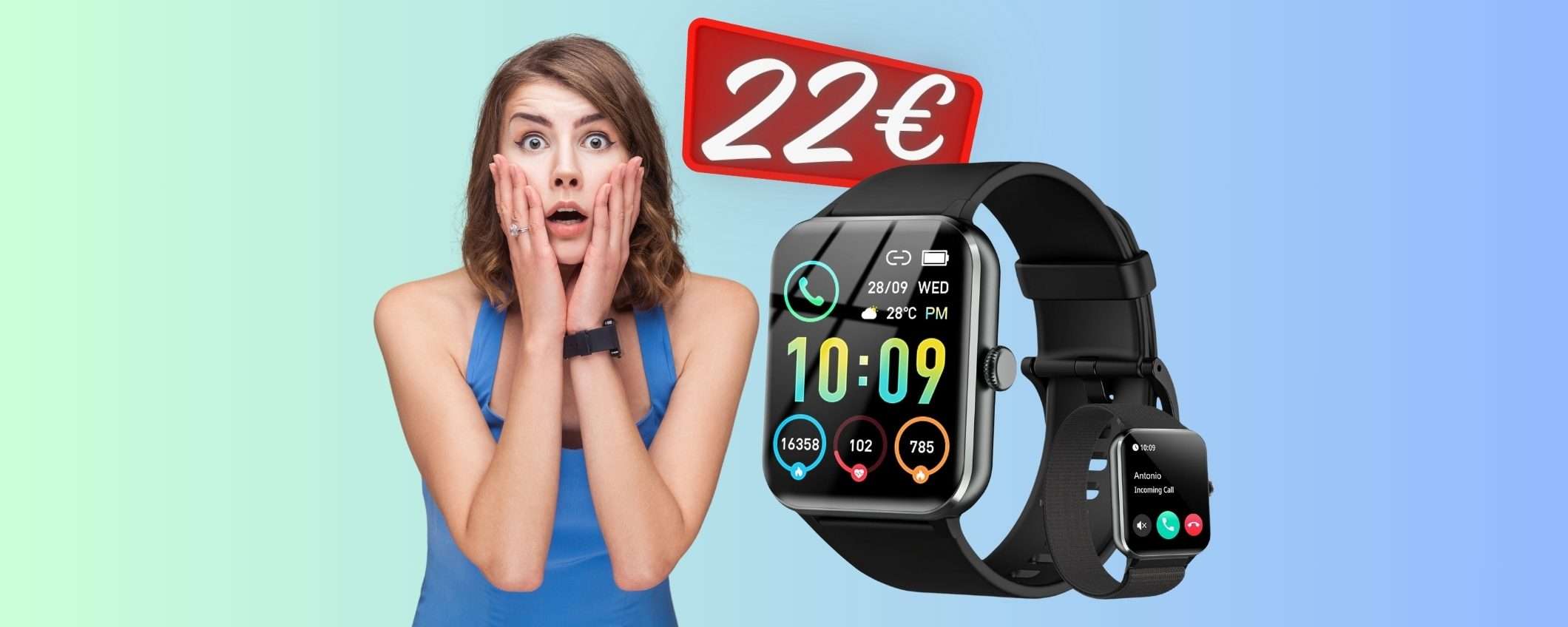 Smartwatch con oltre 100 profili sport e microfono per chiamate a SOLI 22€ Smartwatch con oltre 100 profili sport e microfono per chiamate a SOLI 22€