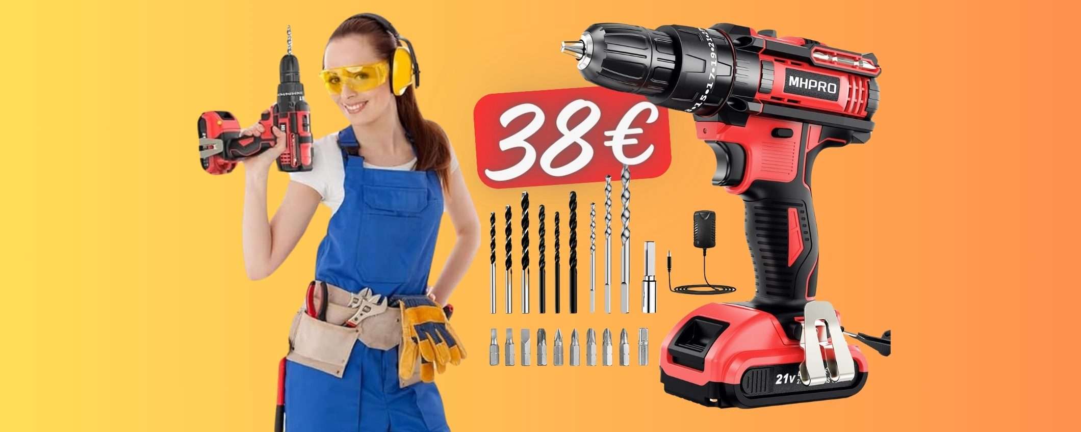 Solo 38€ per questo trapano avvitatore a batteria con ACCESSORI (Amazon) Solo 38€ per questo trapano avvitatore a batteria con ACCESSORI (Amazon)
