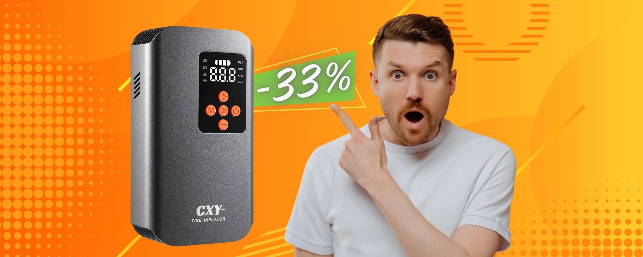SPETTACOLARE mini compressore portatile da 7500mAh oggi al 33% SPETTACOLARE mini compressore portatile da 7500mAh oggi al 33%
