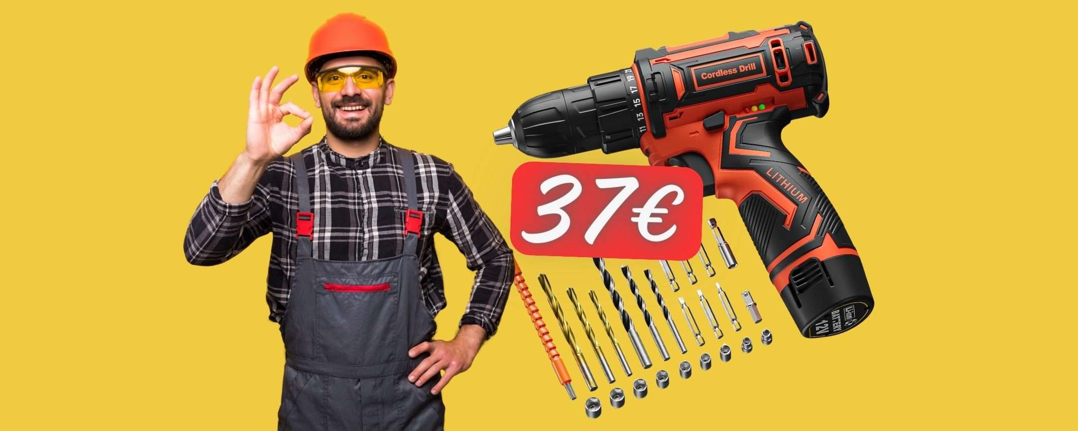 SUPER PROMO Amazon: trapano avvitatore a batteria accessoriato a 37€ SUPER PROMO Amazon: trapano avvitatore a batteria accessoriato a 37€