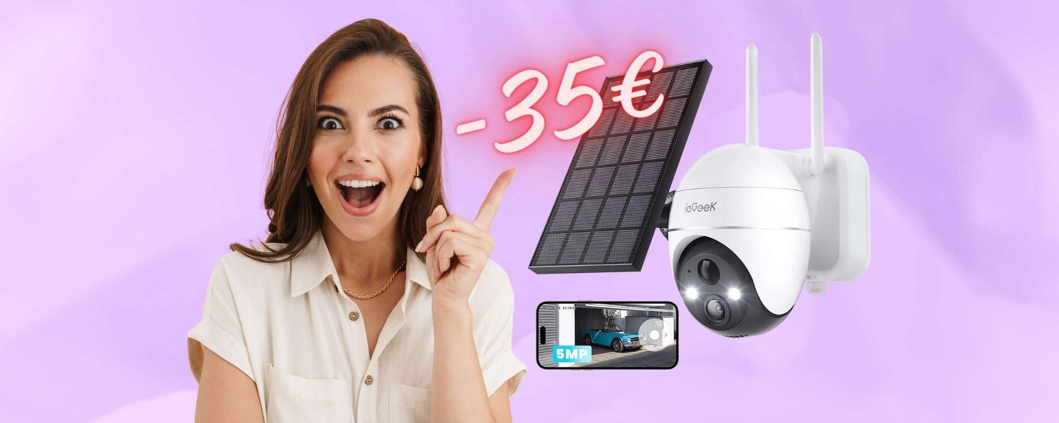 Telecamera di sicurezza WiFi + pannello solare in OFFERTA a 35€ in MENO Telecamera di sicurezza WiFi + pannello solare in OFFERTA a 35€ in MENO