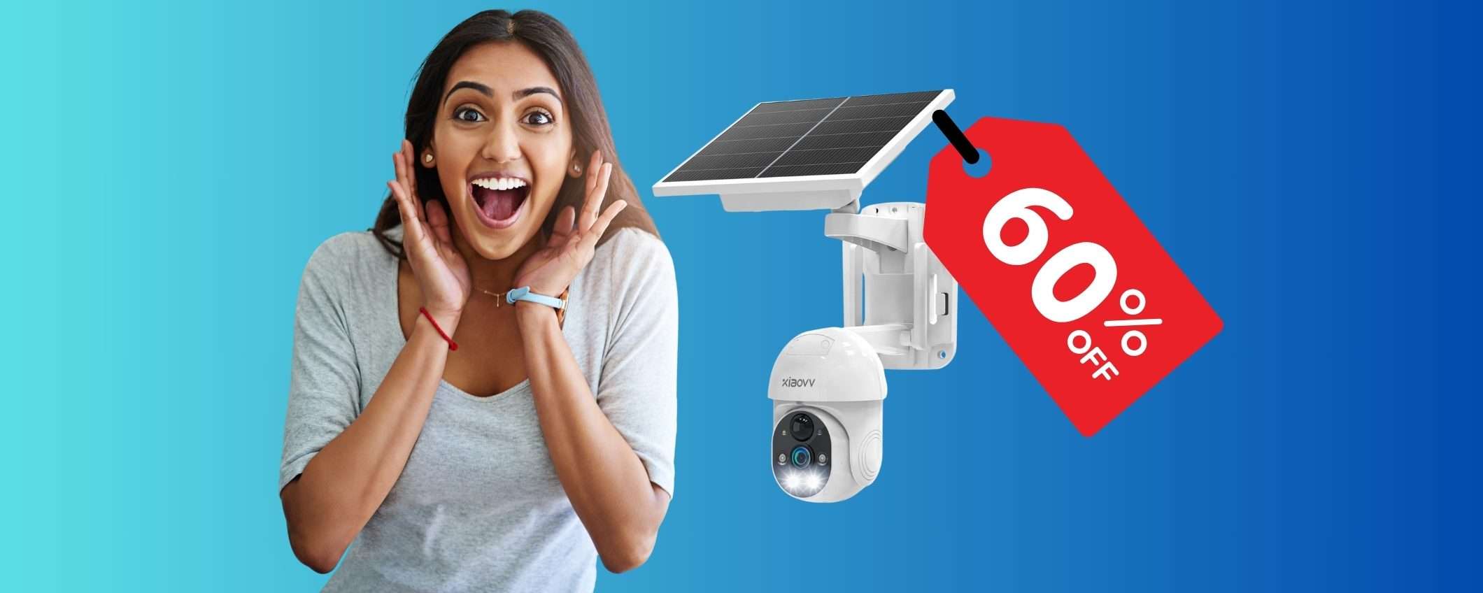 Telecamera di sorveglianza WiFi con pannello solare in SCONTO al 60% Telecamera di sorveglianza WiFi con pannello solare in SCONTO al 60%