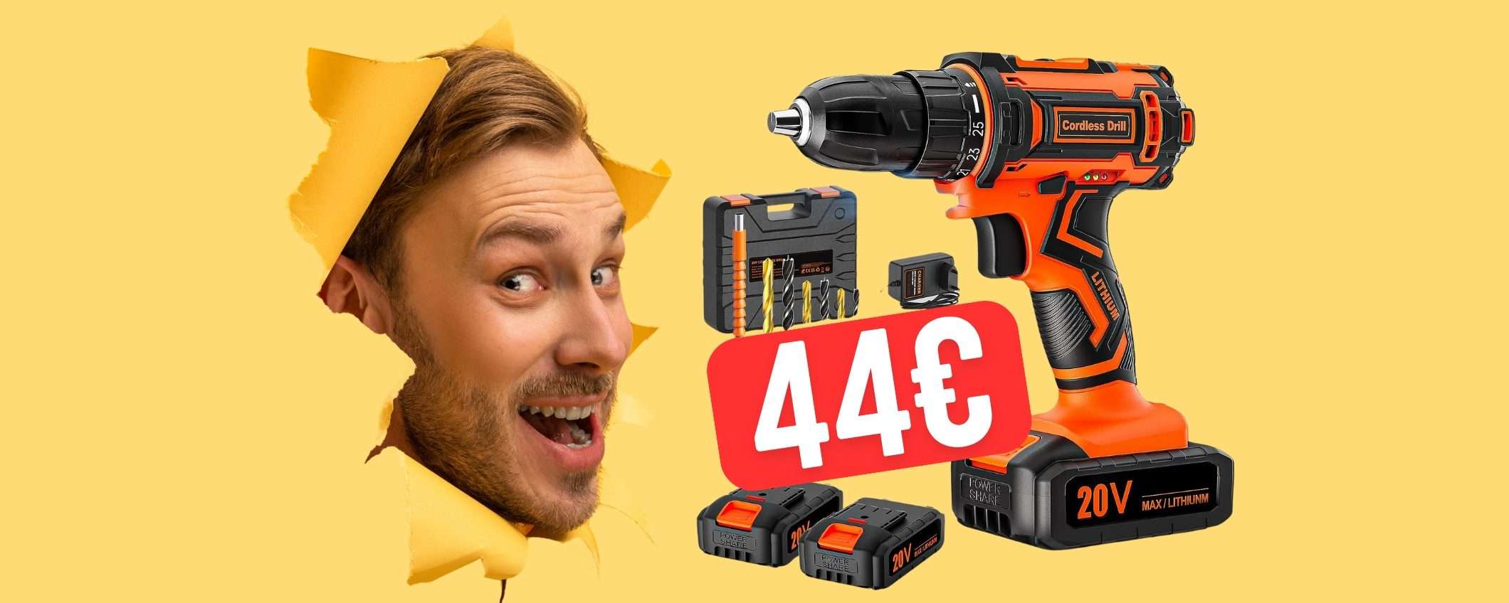 Trapano avvitatore con 2 batterie, valigetta e accessori in OFFERTA a 44€ Trapano avvitatore con 2 batterie, valigetta e accessori in OFFERTA a 44€