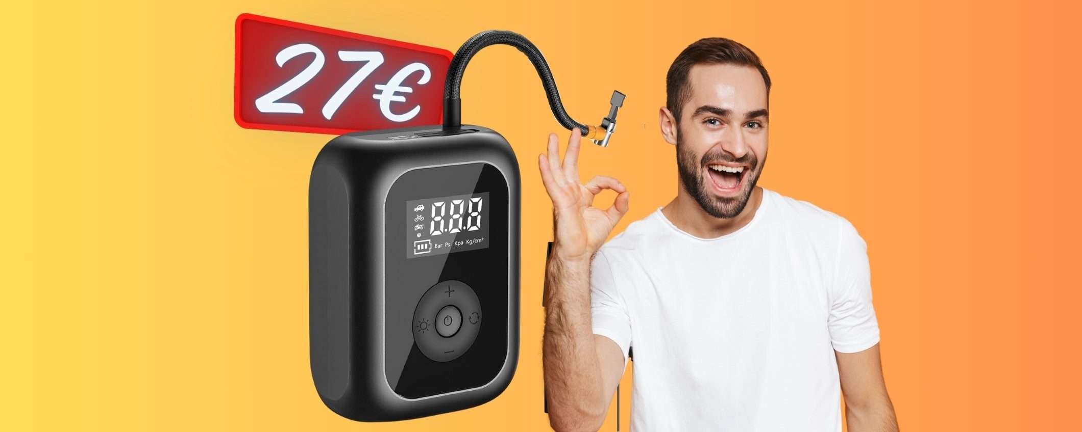 Viaggia sereno con questo compressore portatile da 600mAh a SOLI 27€ Viaggia sereno con questo compressore portatile da 600mAh a SOLI 27€
