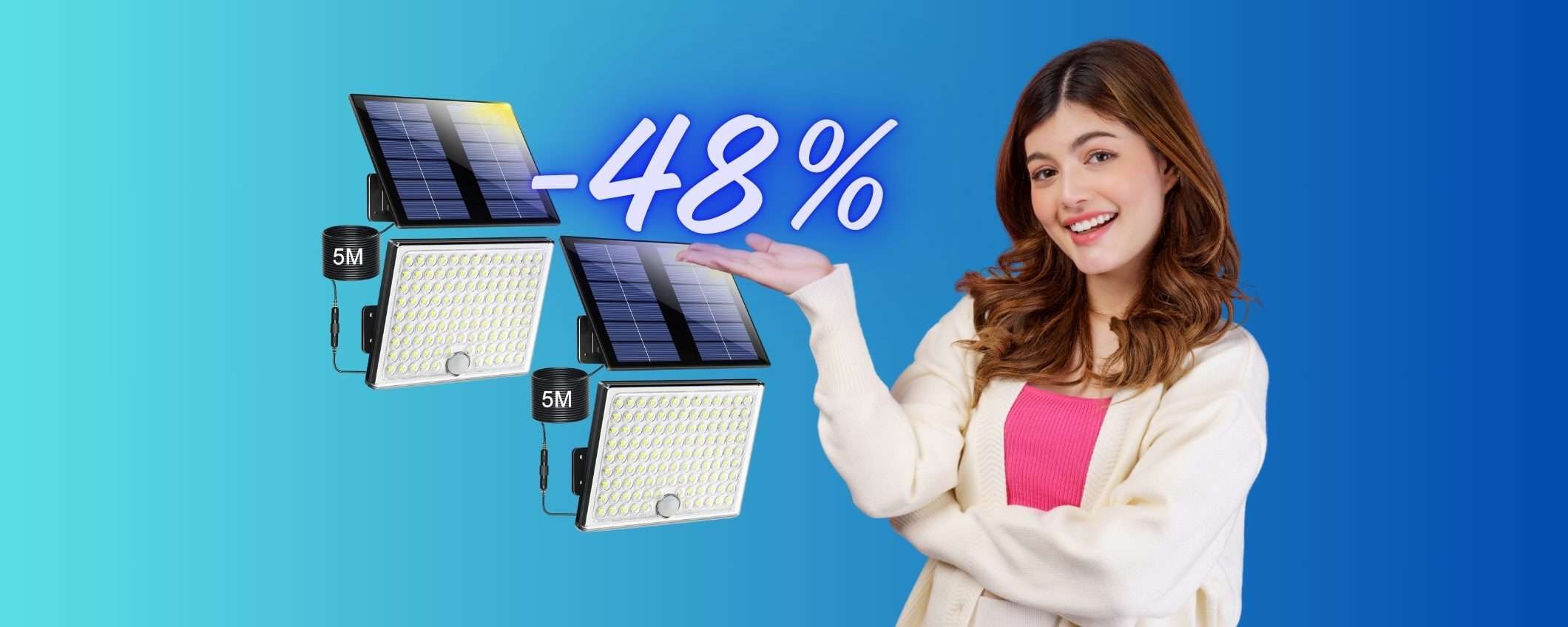 2 faretti da esterno con batteria solare e sensore di movimento al 48% 2 faretti da esterno con batteria solare e sensore di movimento al 48%