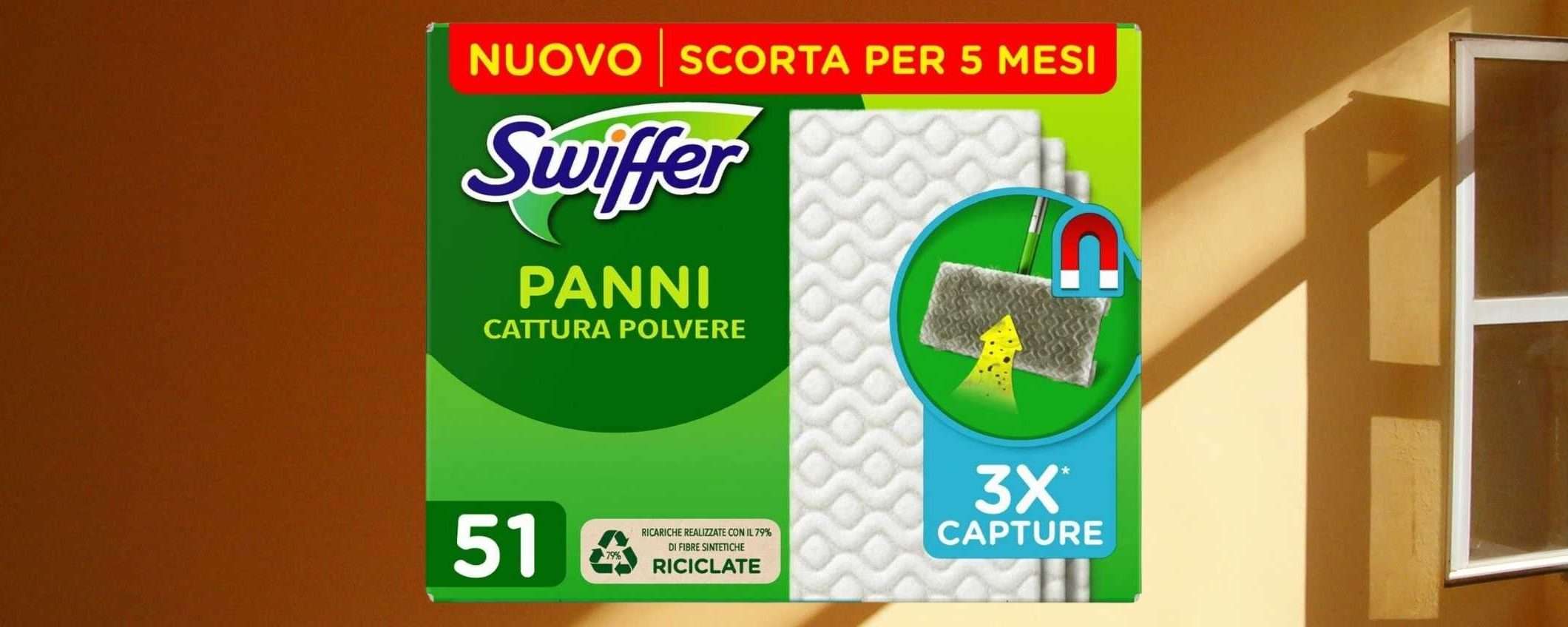 Panni catturapolvere Swiffer: la scorta per 5 mesi in offerta a meno di 10€ Panni catturapolvere Swiffer: la scorta per 5 mesi in offerta a meno di 10€