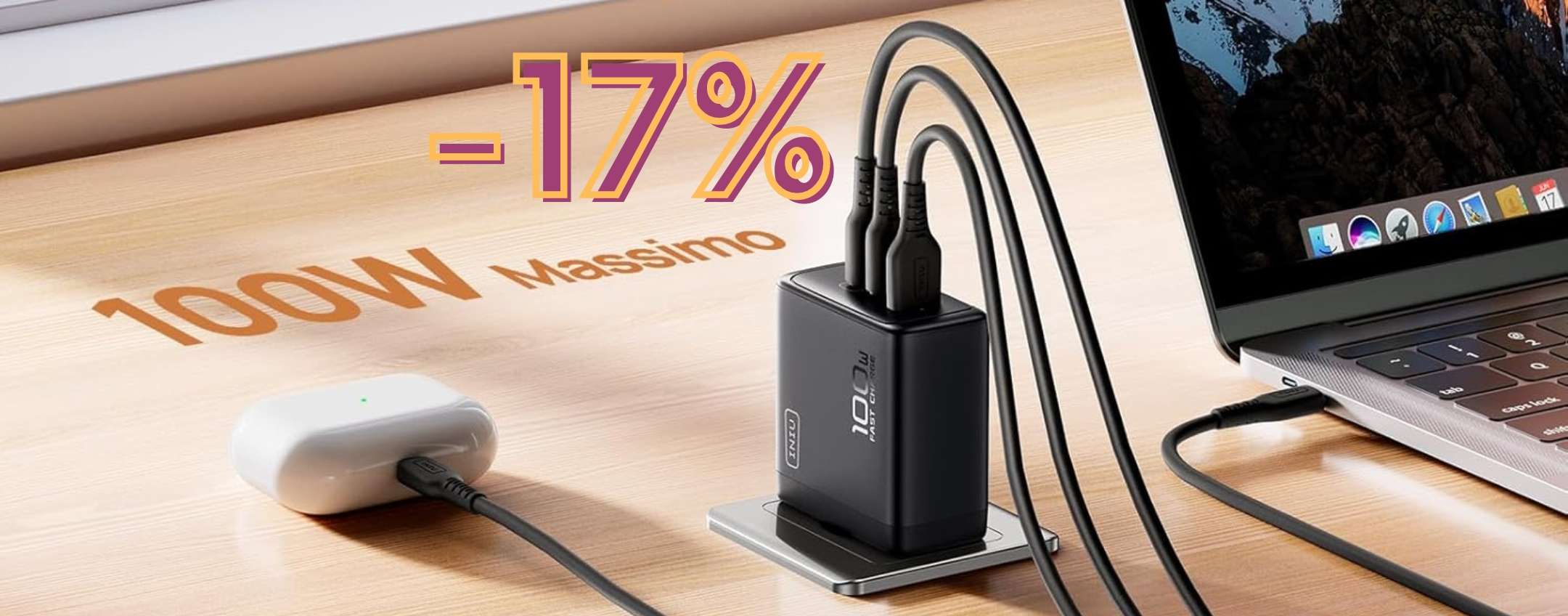 Caricatore LED 3 In 1 Multi USB – Carica 3 Dispositivi – Cavo Da 1m – Blu