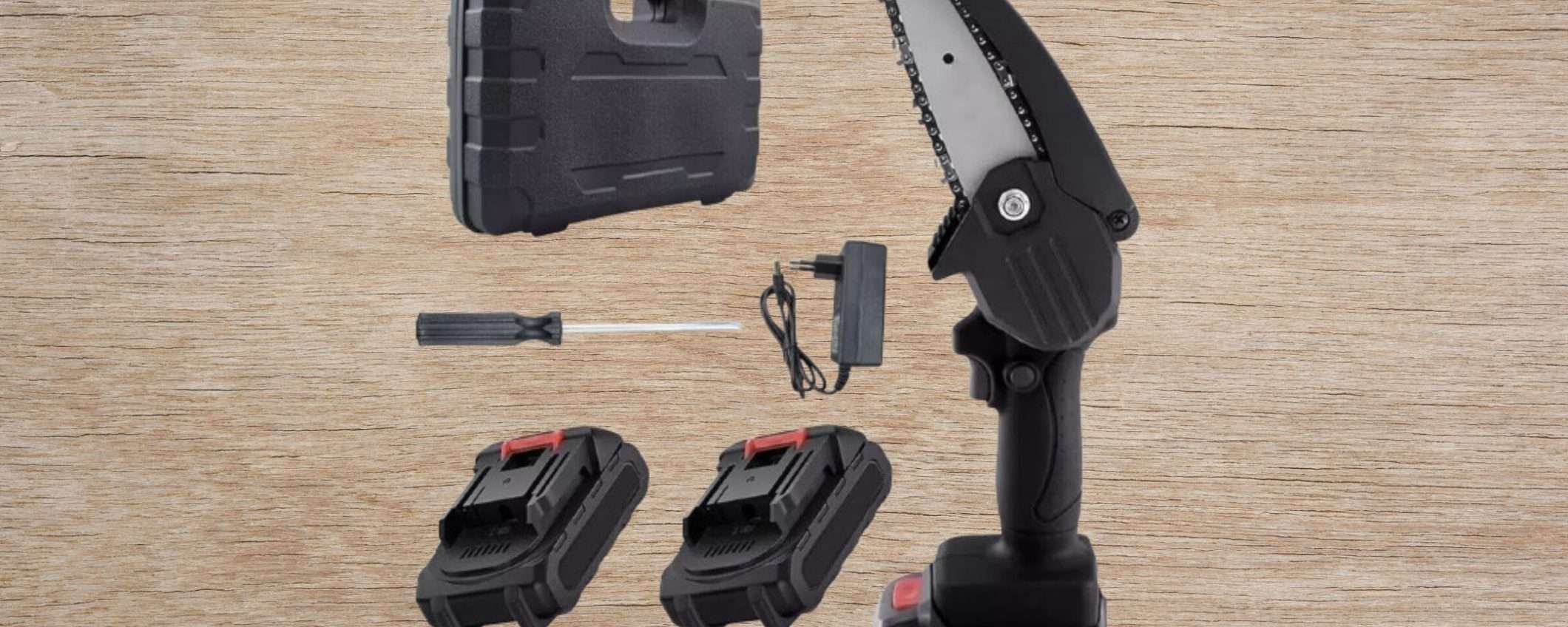 Motosega wireless a 22€ con kit premium: 2 batterie, accessori e custodia Motosega wireless a 22€ con kit premium: 2 batterie, accessori e custodia
