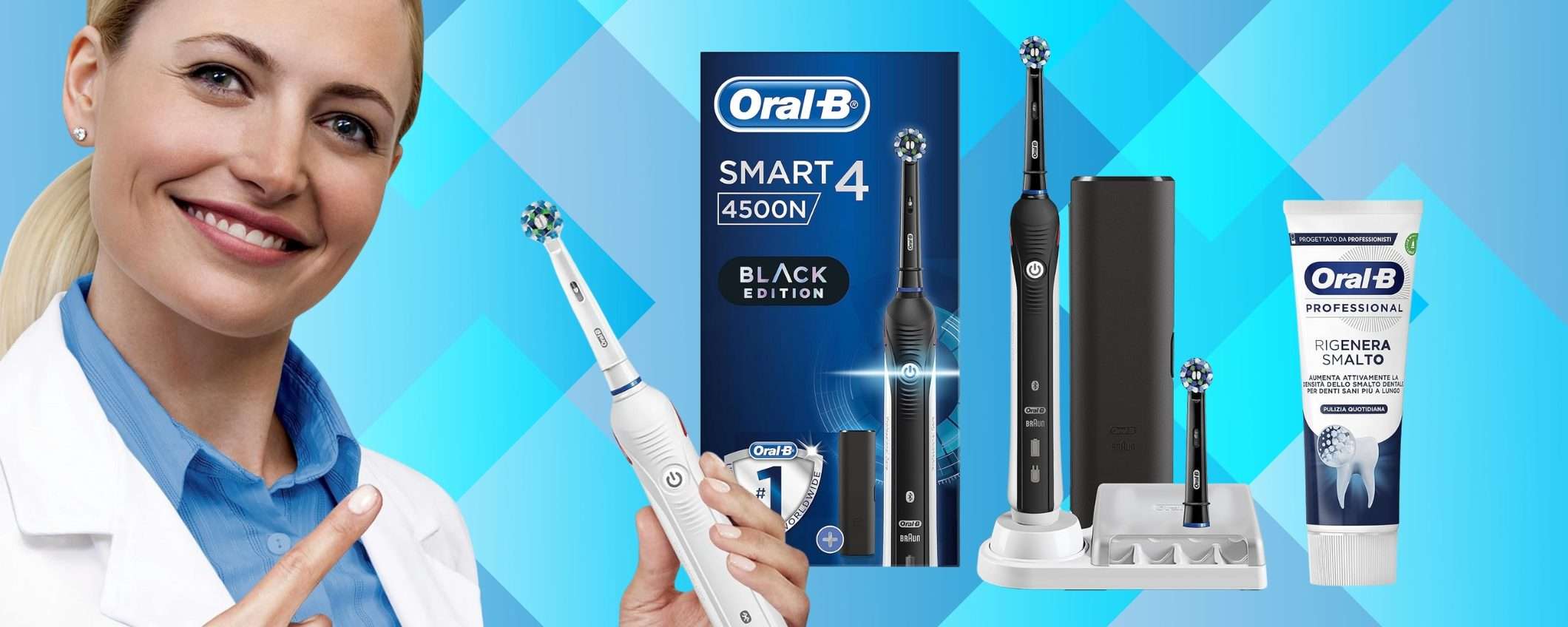 Oral-B Smart 4 con 2 testine, custodia da viaggio e dentifricio (-46%) Oral-B Smart 4 con 2 testine, custodia da viaggio e dentifricio (-46%)