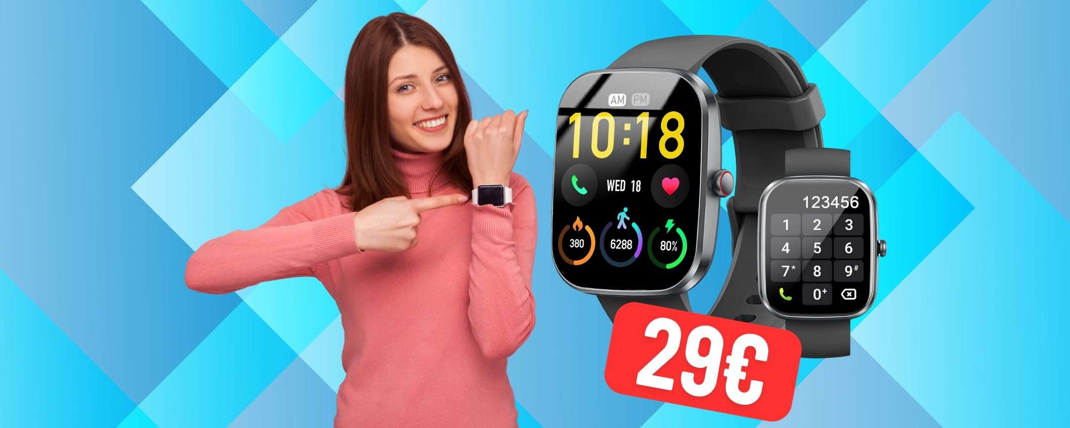 Smartwatch con +100 modalità sportive e microfono per chiamate (29€) Smartwatch con +100 modalità sportive e microfono per chiamate (29€)