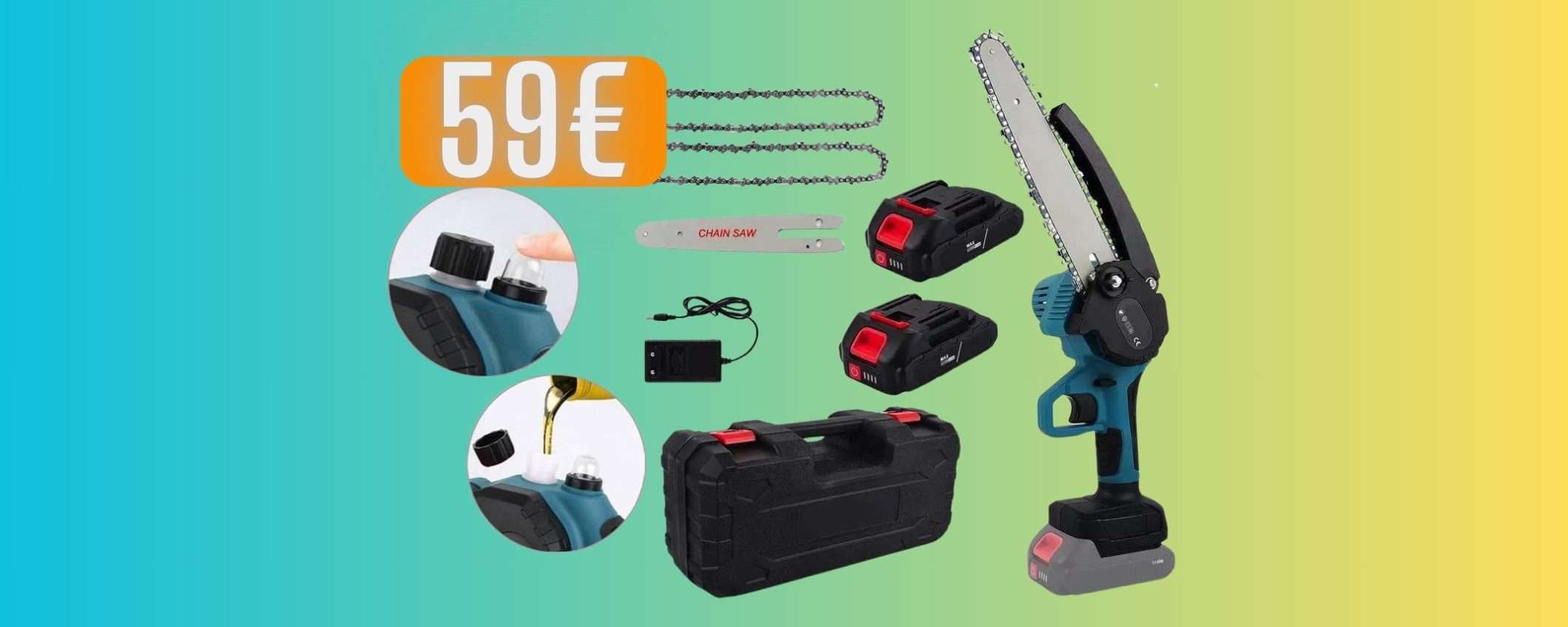 Taglio e potatura con questa mini motosega a batteria da 120W Taglio e potatura con questa mini motosega a batteria da 120W